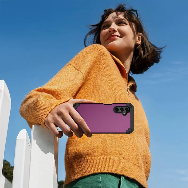 L-Style For Samsung Galaxy A15 4G Case PC + TPU Drop Protective Phone Cover - Dark Purple+Black