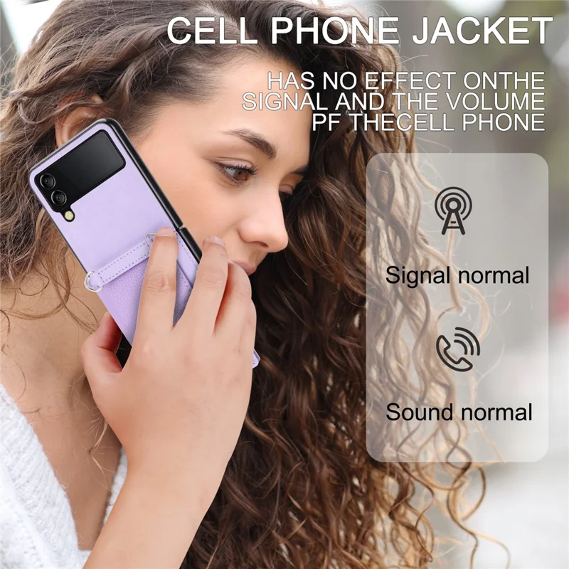 Per Samsung Galaxy Z Flip3 5G Custodia Texture Litchi Copertura Telefonica Pieghevole con Slot per Schede - Viola Chiaro