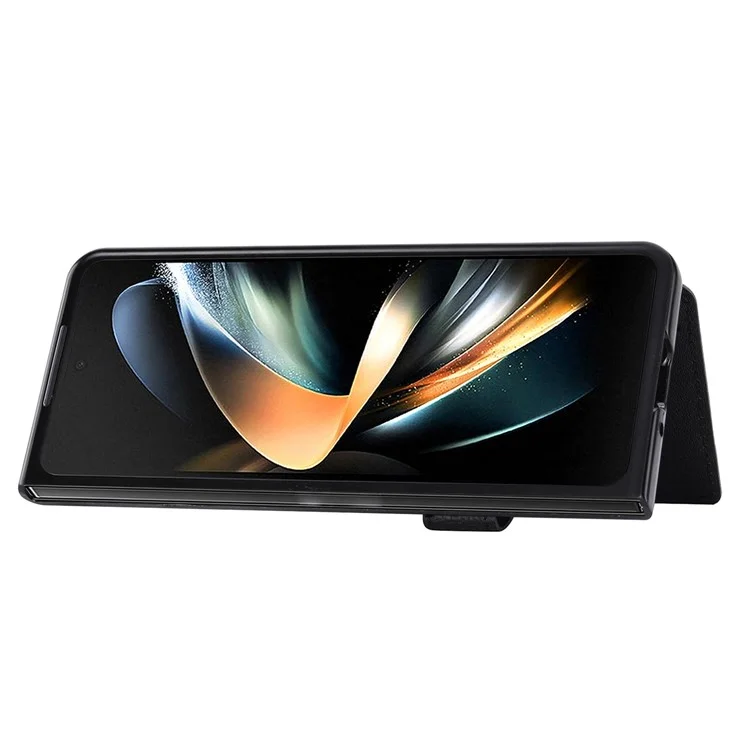 Para Samsung Galaxy Z Fold3 5G Case Card Holder Kickstand Folding Phone Cover - Preto