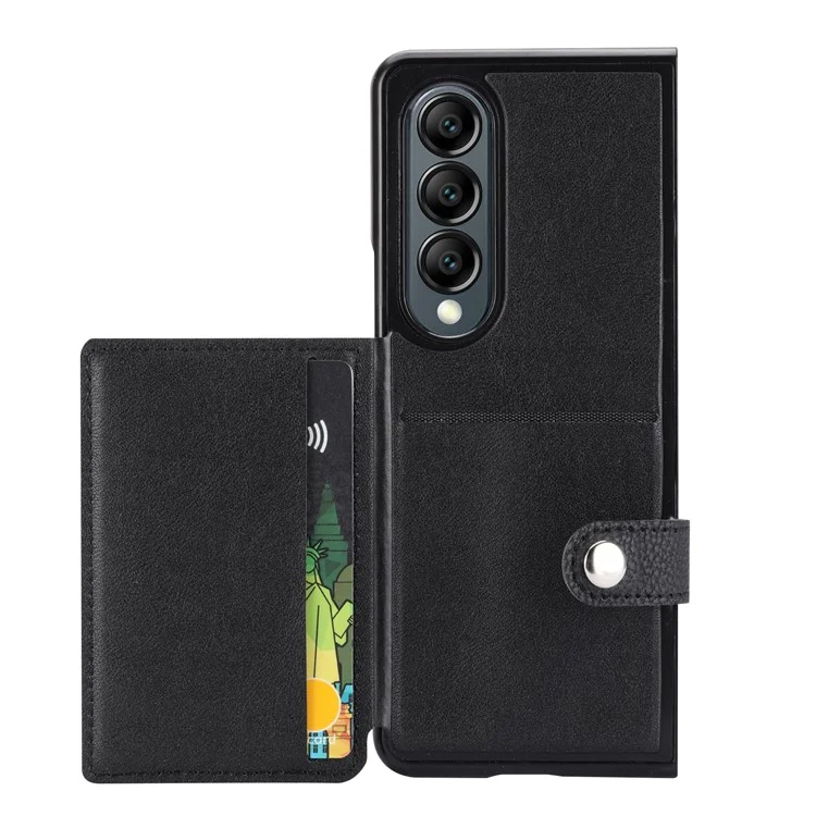 Para Samsung Galaxy Z Fold3 5G Case Card Holder Kickstand Folding Phone Cover - Preto