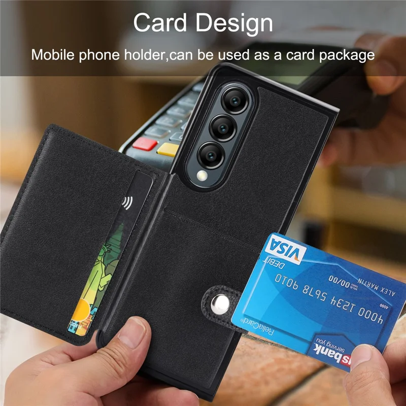 Para Samsung Galaxy Z Fold3 5G Case Card Holder Kickstand Folding Phone Cover - Preto