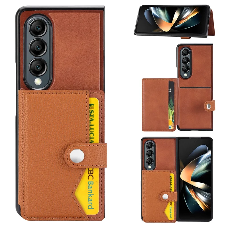 For Samsung Galaxy Z Fold3 5G Case Card Holder Kickstand Folding Phone Cover - Brown