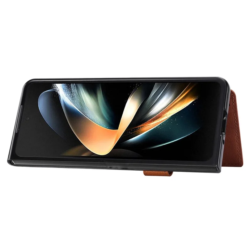 For Samsung Galaxy Z Fold3 5G Case Card Holder Kickstand Folding Phone Cover - Brown