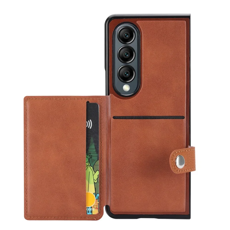 For Samsung Galaxy Z Fold3 5G Case Card Holder Kickstand Folding Phone Cover - Brown