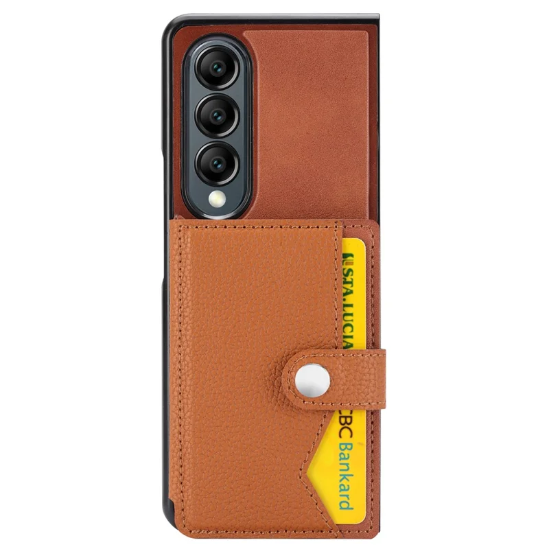 For Samsung Galaxy Z Fold3 5G Case Card Holder Kickstand Folding Phone Cover - Brown