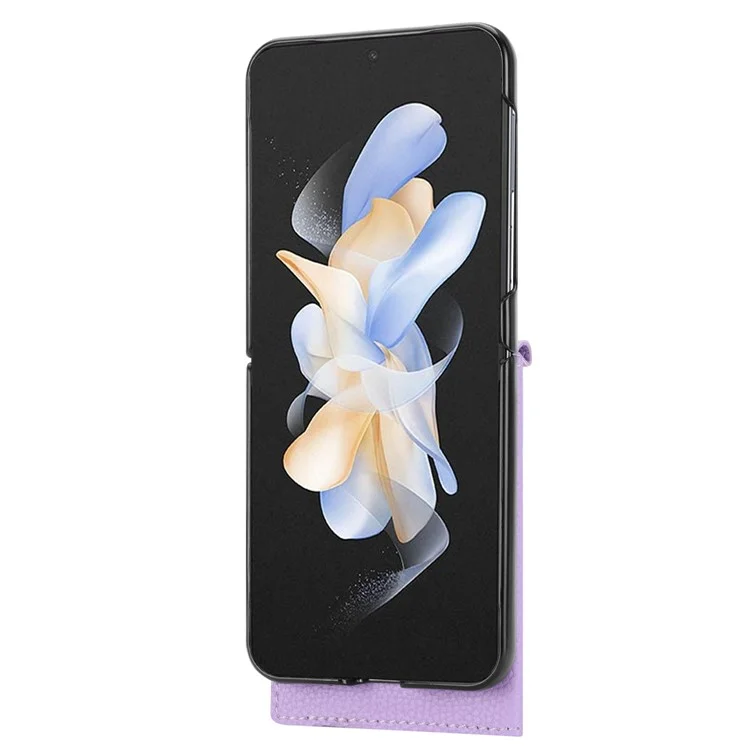 Für Samsung Galaxy Z Flip4 5G Hülle Litchi-Textur Kartenfach Leder+PC Handyhülle - Hellviolett