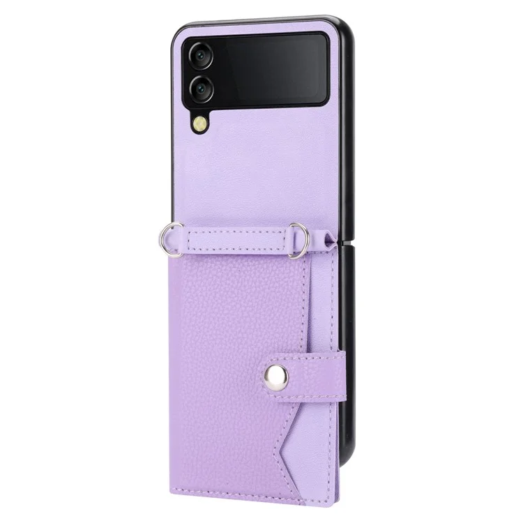 Für Samsung Galaxy Z Flip4 5G Hülle Litchi-Textur Kartenfach Leder+PC Handyhülle - Hellviolett