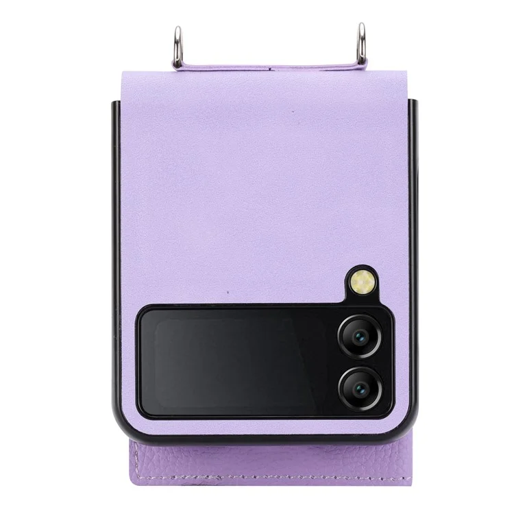 Für Samsung Galaxy Z Flip4 5G Hülle Litchi-Textur Kartenfach Leder+PC Handyhülle - Hellviolett