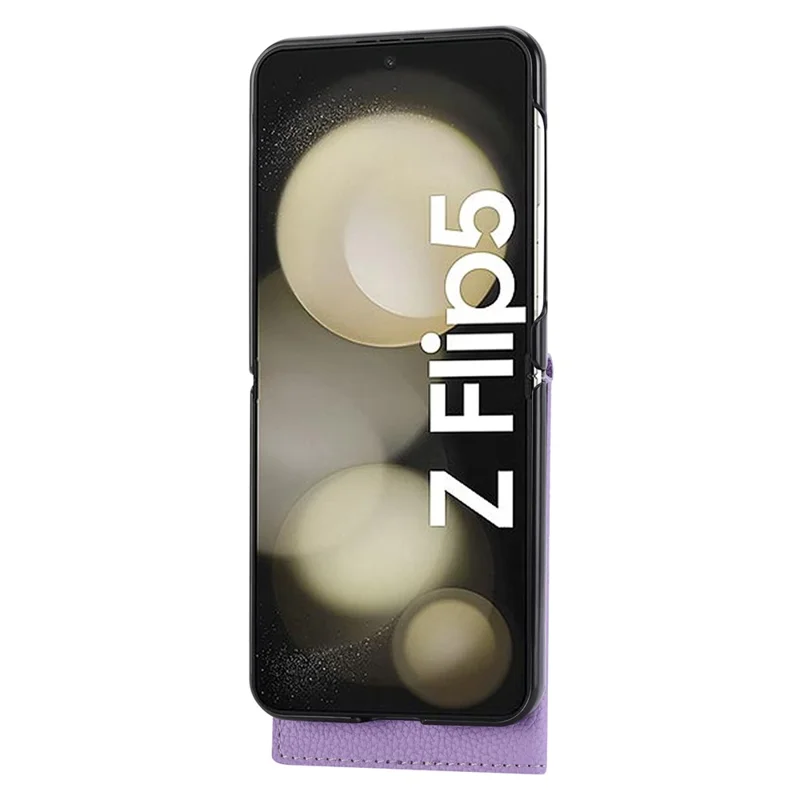 Per Samsung Galaxy Z Flip5 5G Case Litchi Texture Card Holder Folding Phone Cover - Viola Chiaro