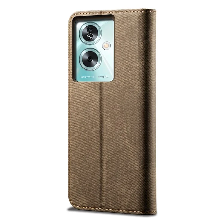 For Oppo A79 5G / A2 5G Case Jeans Cloth Texture Wallet Stand Leather Cover - Khaki