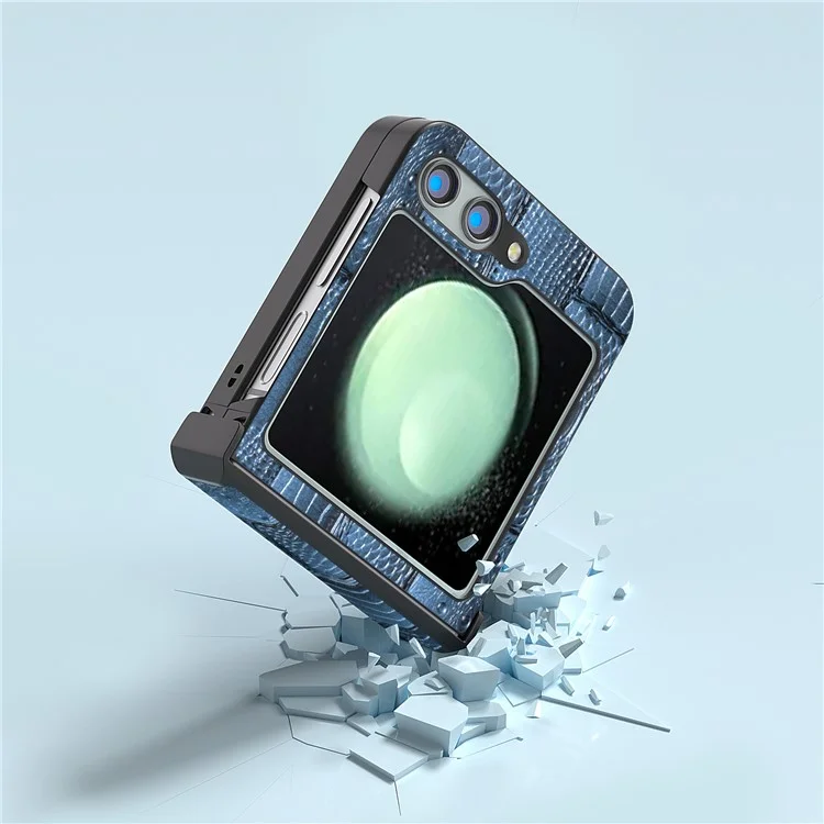 ABEEL For Samsung Galaxy Z Flip5 5G Case Mahjong Texture Genuine Cow Leather+PC Phone Cover - Blue