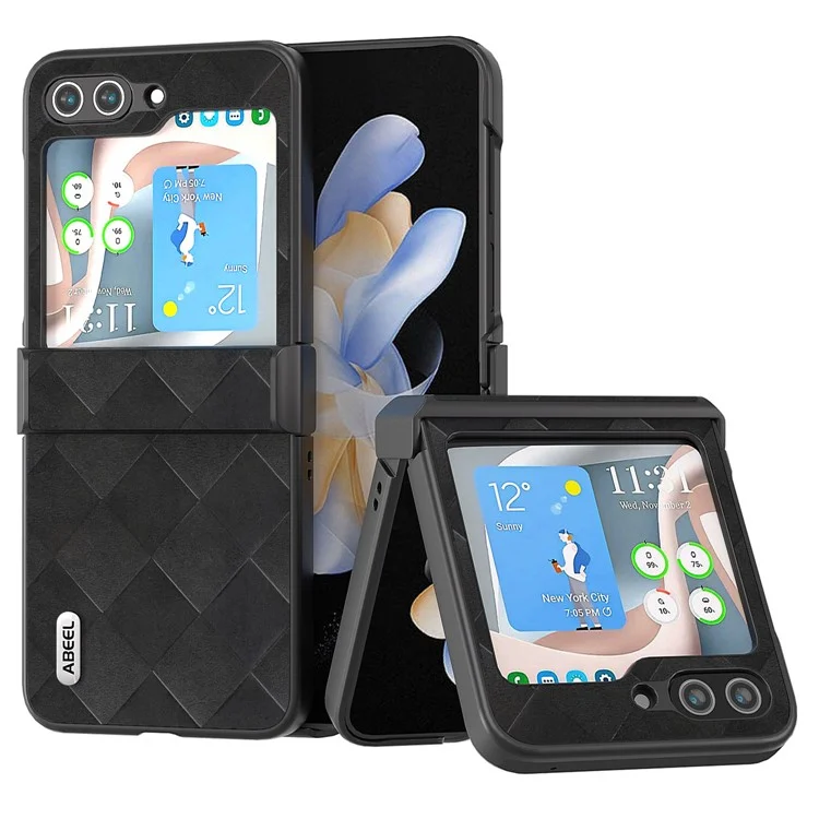ABEEL For Samsung Galaxy Z Flip5 5G Case Grid Texture Hinge Protection Folding Phone Cover - Black