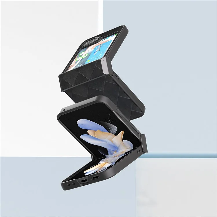 ABEEL For Samsung Galaxy Z Flip5 5G Case Grid Texture Hinge Protection Folding Phone Cover - Black