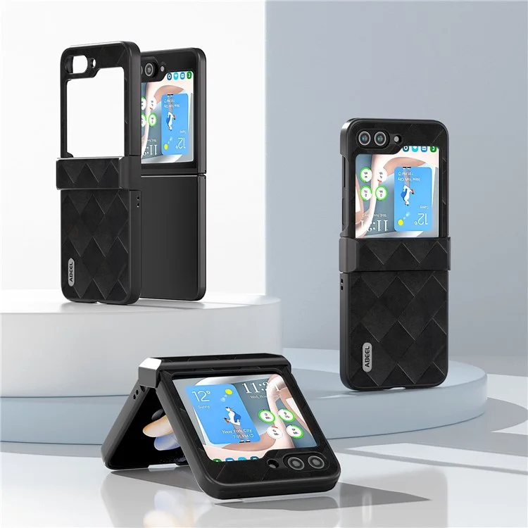 ABEEL For Samsung Galaxy Z Flip5 5G Case Grid Texture Hinge Protection Folding Phone Cover - Black