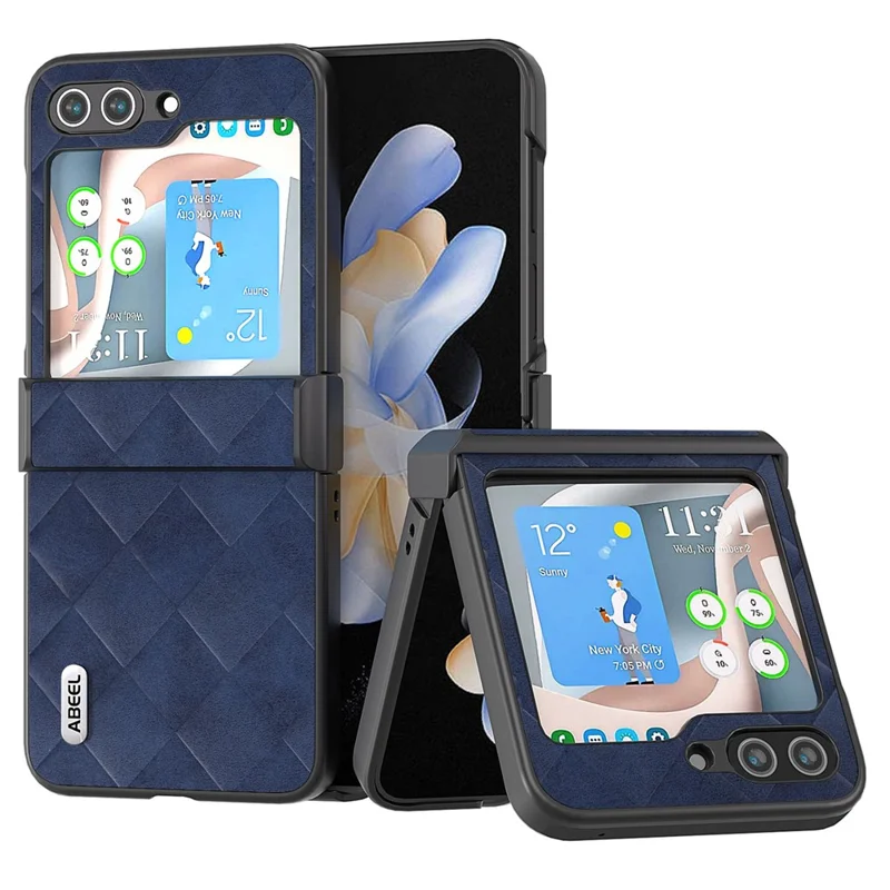 ABEEL For Samsung Galaxy Z Flip5 5G Case Grid Texture Hinge Protection Folding Phone Cover - Blue