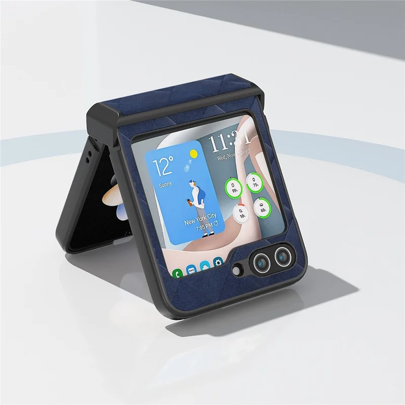 ABEEL For Samsung Galaxy Z Flip5 5G Case Grid Texture Hinge Protection Folding Phone Cover - Blue