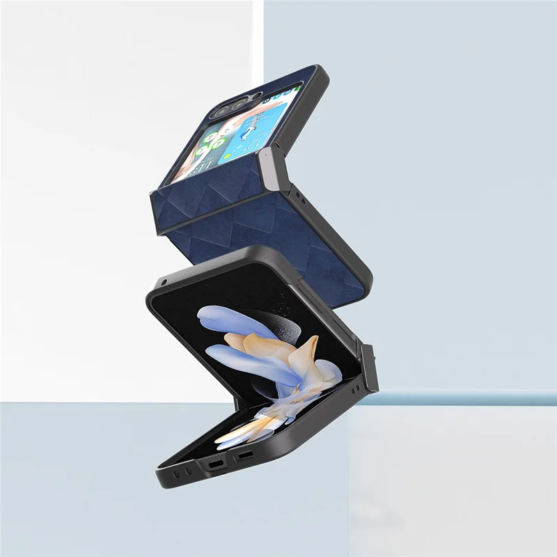 ABEEL For Samsung Galaxy Z Flip5 5G Case Grid Texture Hinge Protection Folding Phone Cover - Blue