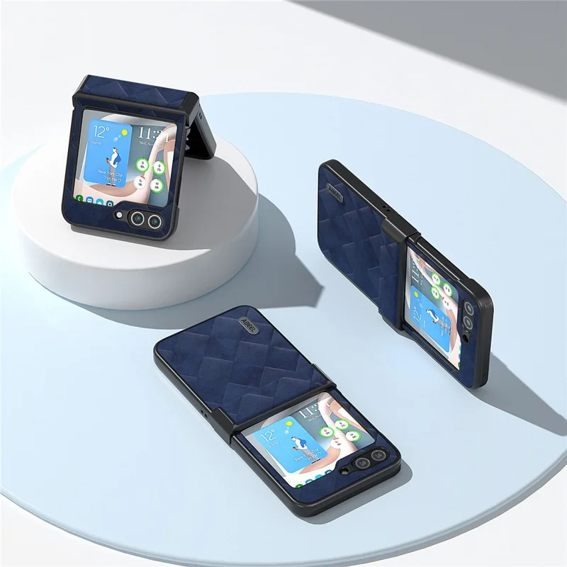 ABEEL For Samsung Galaxy Z Flip5 5G Case Grid Texture Hinge Protection Folding Phone Cover - Blue