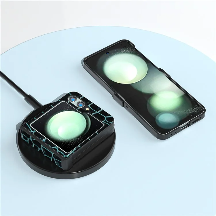 ABEEL For Samsung Galaxy Z Flip5 5G Case Hinge Protection Genuine Cow Leather+PC Cover - Midnight Green