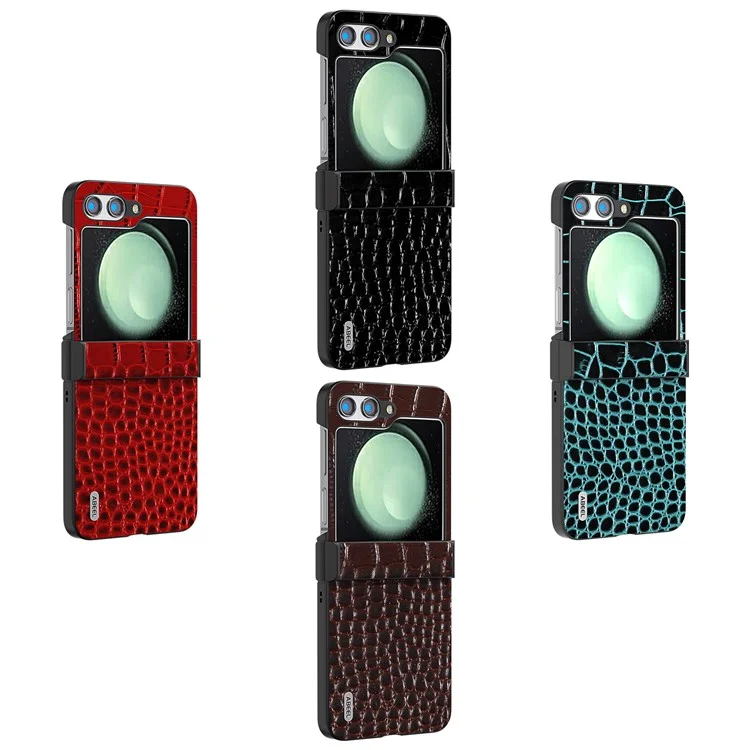 ABEEL For Samsung Galaxy Z Flip5 5G Case Hinge Protection Genuine Cow Leather+PC Cover - Midnight Green