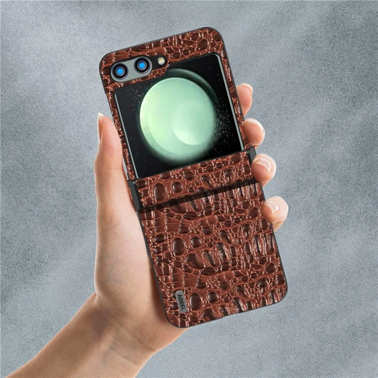 ABEEL For Samsung Galaxy Z Flip5 5G Case Hinge Design Canopy Texture Phone Cover - Coffee