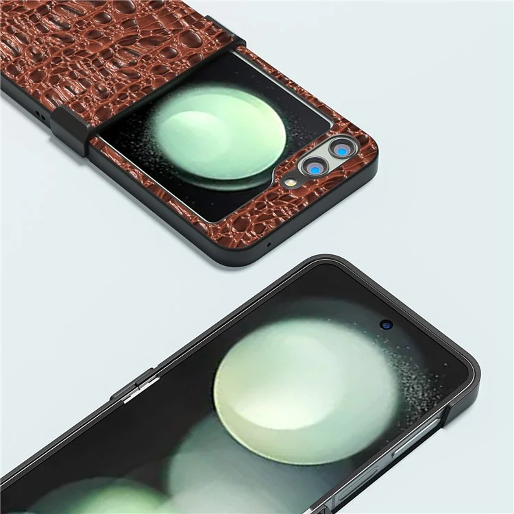 ABEEL For Samsung Galaxy Z Flip5 5G Case Hinge Design Canopy Texture Phone Cover - Coffee