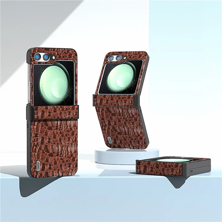 ABEEL For Samsung Galaxy Z Flip5 5G Case Hinge Design Canopy Texture Phone Cover - Coffee