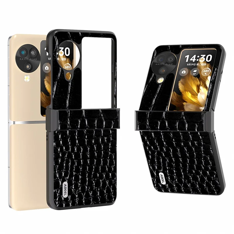 ABEEL Pour Oppo Find N3 Flip 5G Téléphone Pliable Étui Charnière Protection Texture Crocodile Couverture - Noir