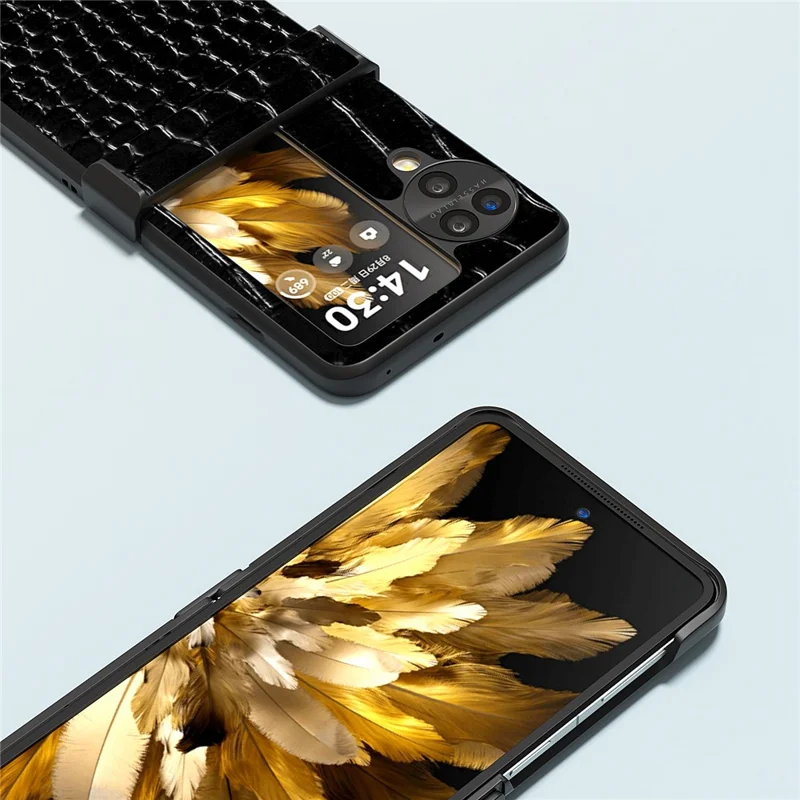 ABEEL Pour Oppo Find N3 Flip 5G Téléphone Pliable Étui Charnière Protection Texture Crocodile Couverture - Noir