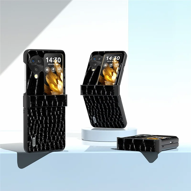 ABEEL Pour Oppo Find N3 Flip 5G Téléphone Pliable Étui Charnière Protection Texture Crocodile Couverture - Noir