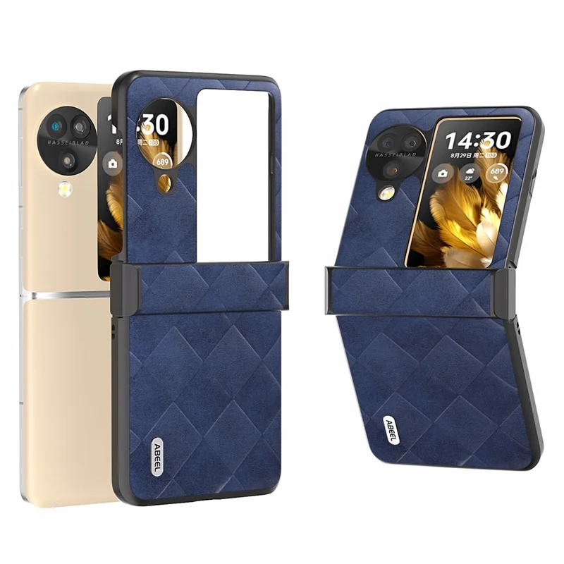 ABEEL For Oppo Find N3 Flip 5G Case Hinge Protection Leather Coated Hard PC Cover - Blue