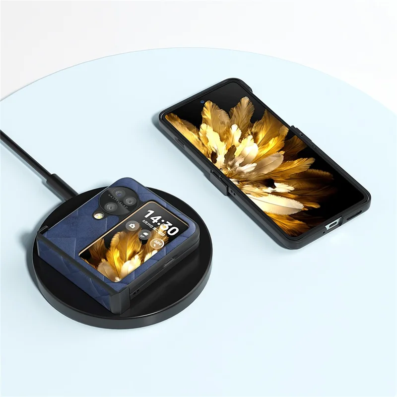 ABEEL For Oppo Find N3 Flip 5G Case Hinge Protection Leather Coated Hard PC Cover - Blue