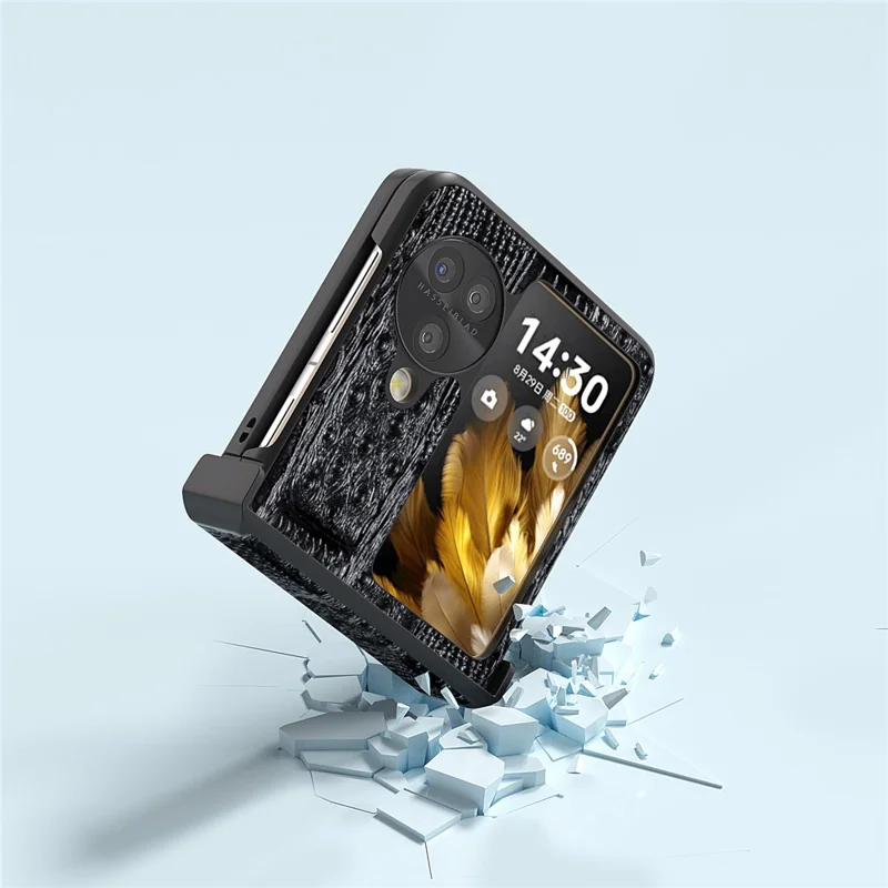 ABEEL Per Oppo Find N3 Flip 5G Case 3-in-1 in Vera Pelle di Mucca+Custodia in PC con Cerniera - Nero