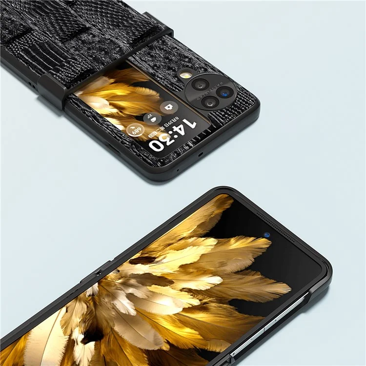 ABEEL Per Oppo Find N3 Flip 5G Case 3-in-1 in Vera Pelle di Mucca+Custodia in PC con Cerniera - Nero
