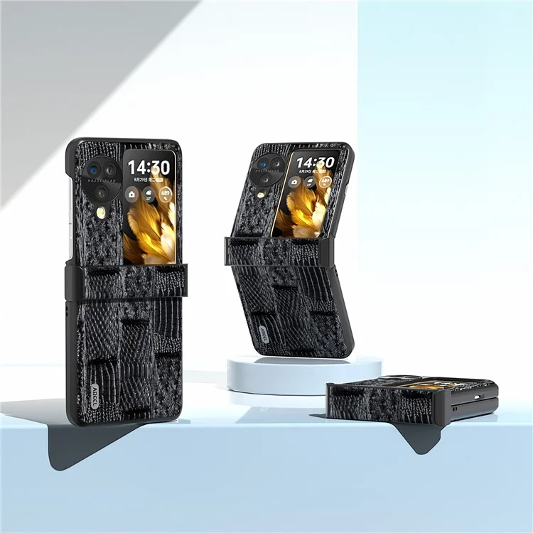 ABEEL Per Oppo Find N3 Flip 5G Case 3-in-1 in Vera Pelle di Mucca+Custodia in PC con Cerniera - Nero