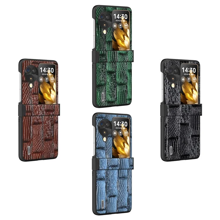 ABEEL Per Oppo Find N3 Flip 5G Case 3-in-1 in Vera Pelle di Mucca+Custodia in PC con Cerniera - Nero