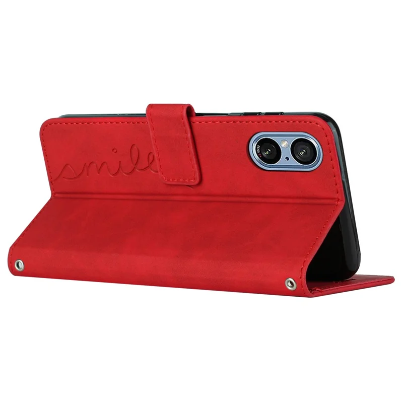 For Sony Xperia 5 V Phone Case Stand PU Leather Wallet Mobile Phone Cover - Red