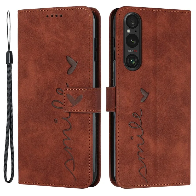 For Sony Xperia 1 V Leather Case Skin-touch Stand Wallet Phone Cover - Brown
