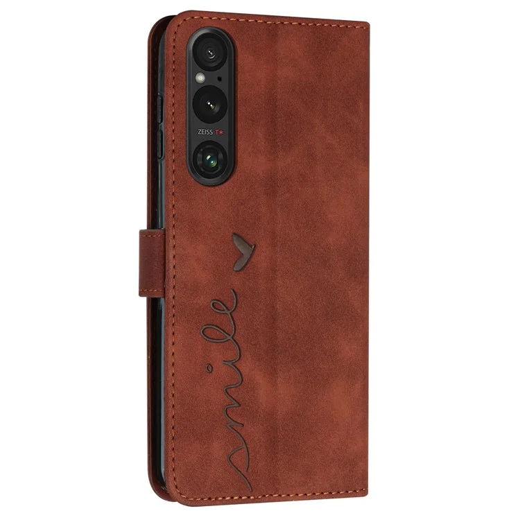 For Sony Xperia 1 V Leather Case Skin-touch Stand Wallet Phone Cover - Brown