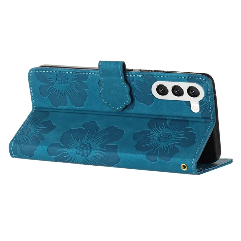 Para Samsung Galaxy S24 Anti-Scratch PU Leather Wallet Phone Cover Imprinted Stand Phone Case - Azul