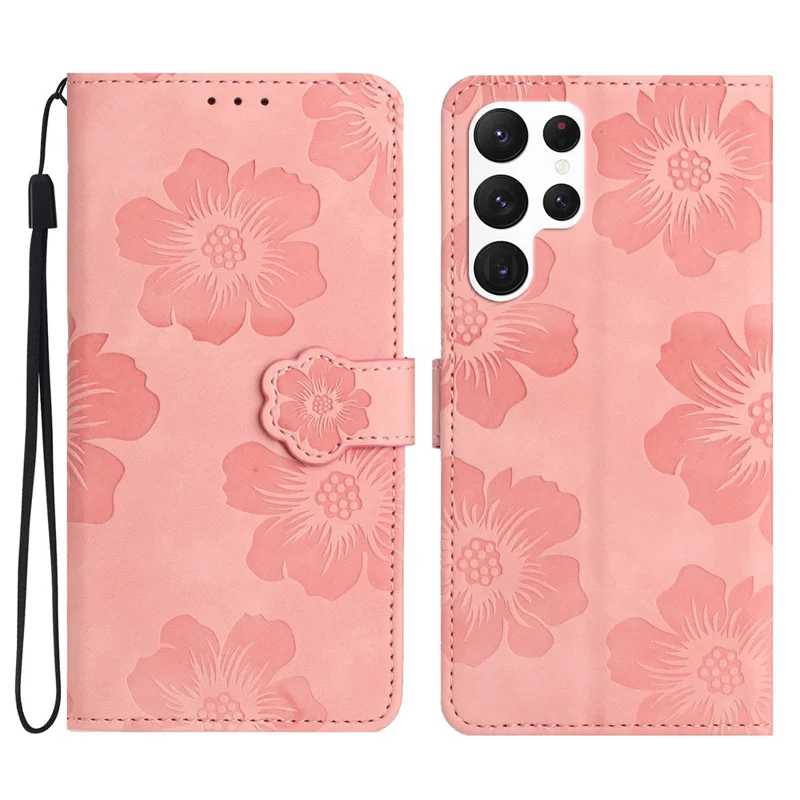 Pour Samsung Galaxy S24 Ultra Coque Imprimée Support Coque de Téléphone en Cuir PU Portefeuille Étui de Téléphone Portable - Rose