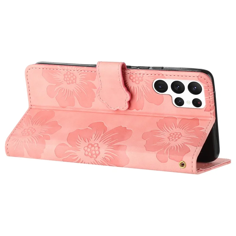 Pour Samsung Galaxy S24 Ultra Coque Imprimée Support Coque de Téléphone en Cuir PU Portefeuille Étui de Téléphone Portable - Rose