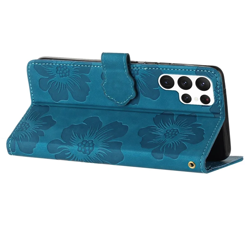 For Samsung Galaxy S24 Ultra Case Imprinted Stand Phone Shell PU Leather Wallet Cell Phone Cover - Blue