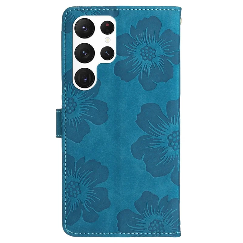 For Samsung Galaxy S24 Ultra Case Imprinted Stand Phone Shell PU Leather Wallet Cell Phone Cover - Blue