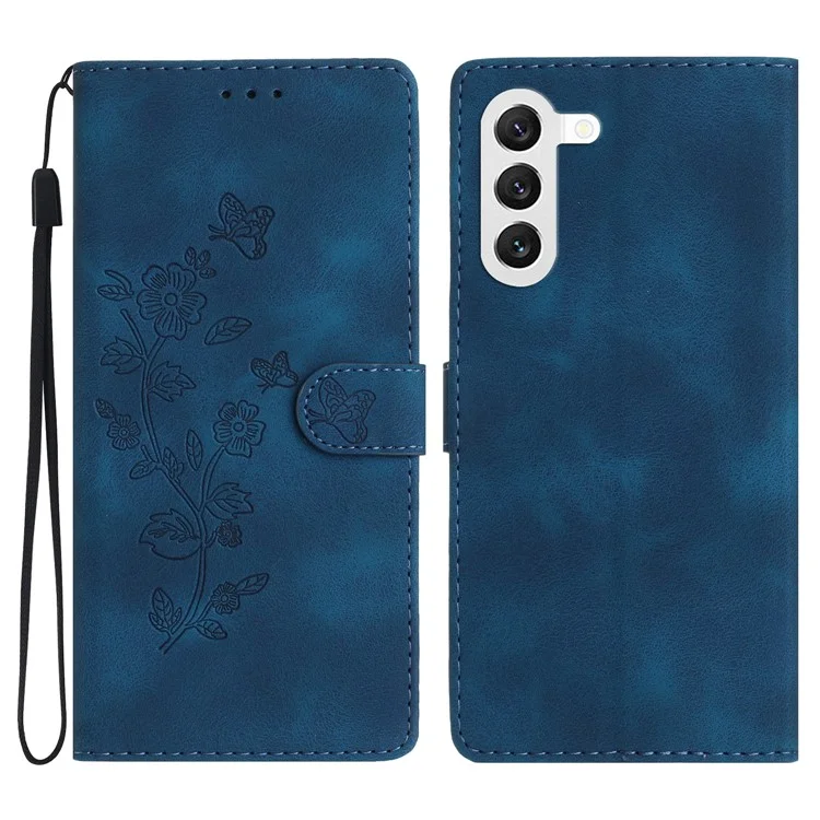 Pour Samsung Galaxy S24 Imprinted Flower Wallet Magnetic Phone Case PU Leather Stand Cover - Bleu