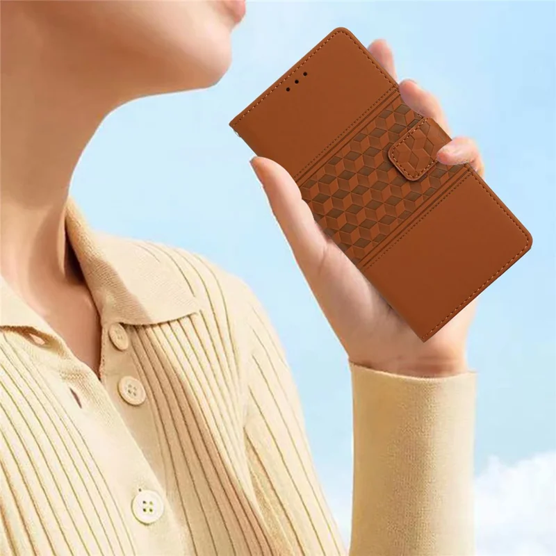 Para Samsung Galaxy S24 Case Imprinted Rhombus Wallet Phone Cover - Marrom