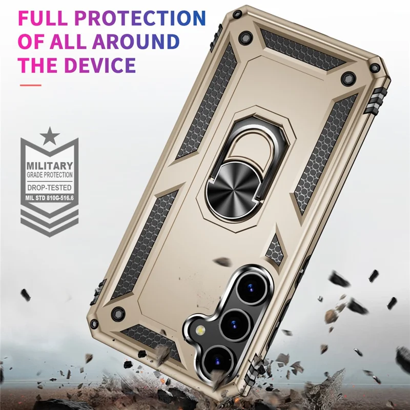 Per Samsung Galaxy S24+ Custodia in TPU+PC Cover per telefono con anello supporto - Oro