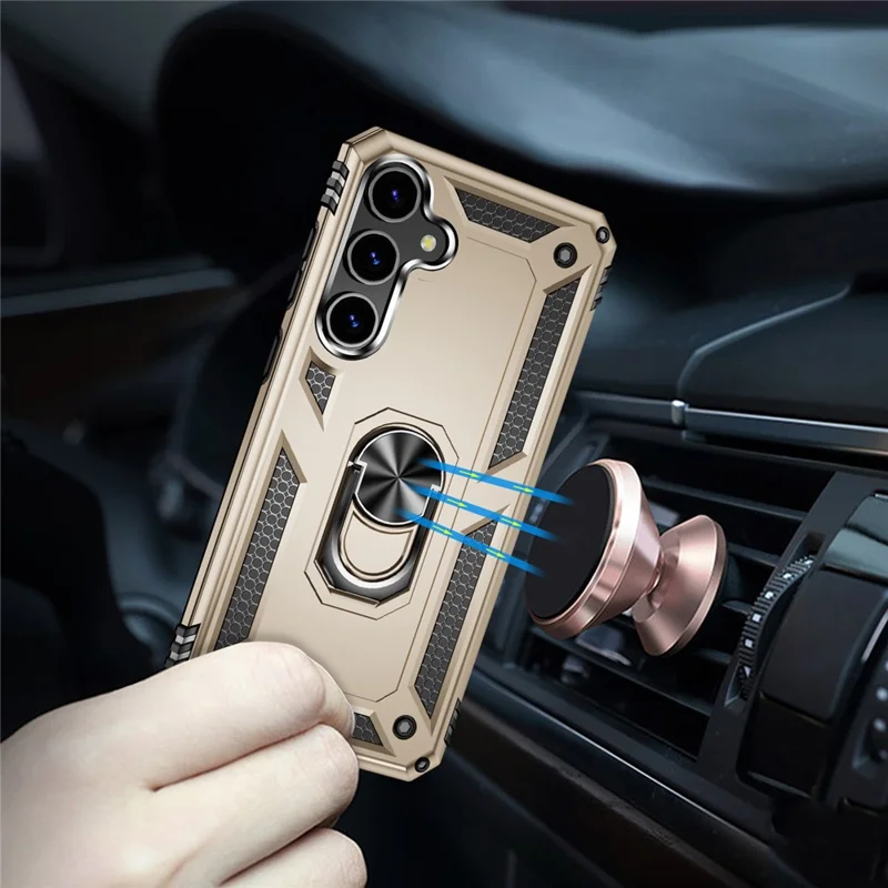 Per Samsung Galaxy S24+ Custodia in TPU+PC Cover per telefono con anello supporto - Oro