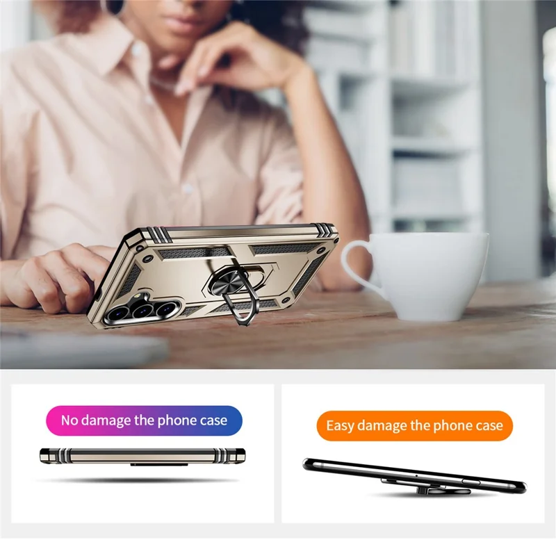 Per Samsung Galaxy S24+ Custodia in TPU+PC Cover per telefono con anello supporto - Oro