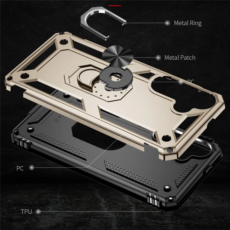 Per Samsung Galaxy S24+ Custodia in TPU+PC Cover per telefono con anello supporto - Oro